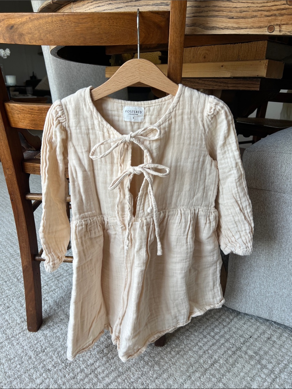 Fostered Kids Cream Gauze Tie-Front Dress Top